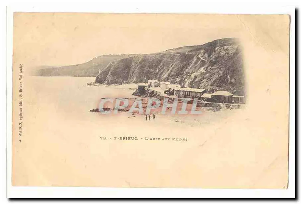 S'-BRIEUC - L'Anse aux Moines — vue de la baie avec falaises et cabanes, éditeur A. WAIGNON, St-Brieuc-Val André - Frente