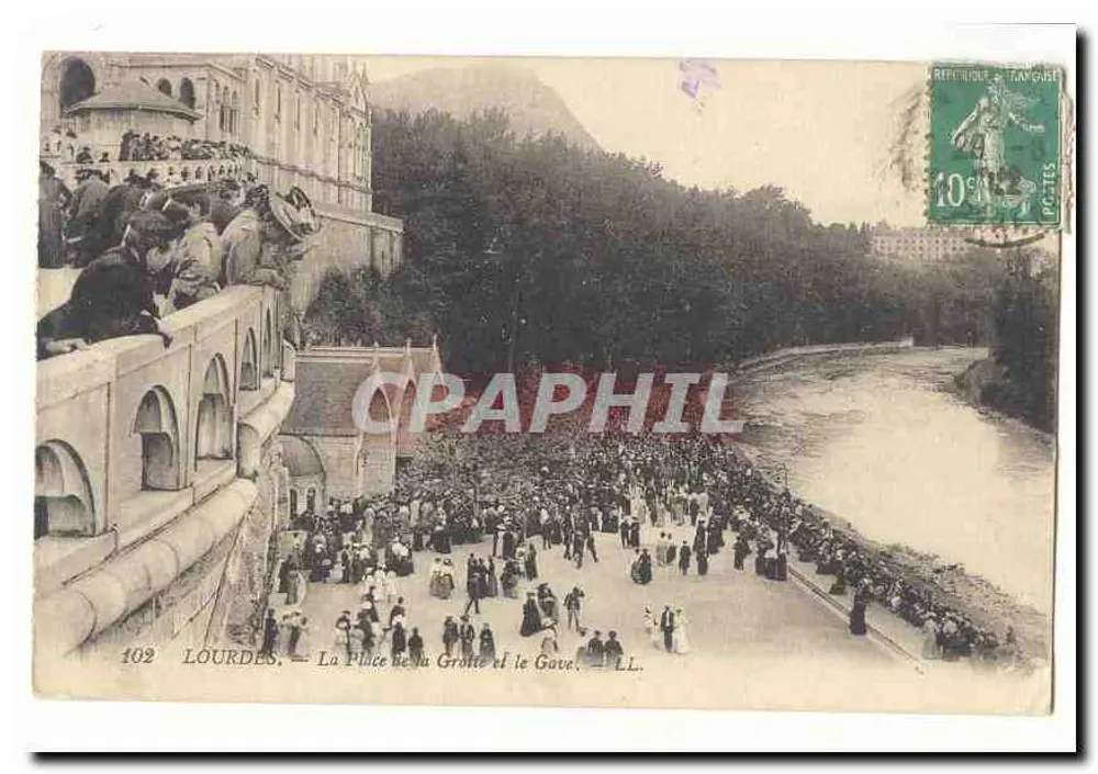 Lourdes — Ansicht der Grottenplatte und des Gaves — LL. — n° 102 - Vorderseite