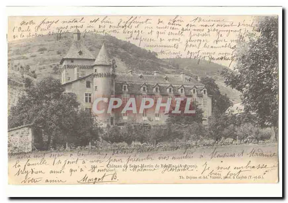 Castelo de Saint-Martin de Béniliac (Aveyron) — vista panorâmica — Th. Dejean et Ad. Viala, fot. em Caylès (T.-G.-F.) - Frente