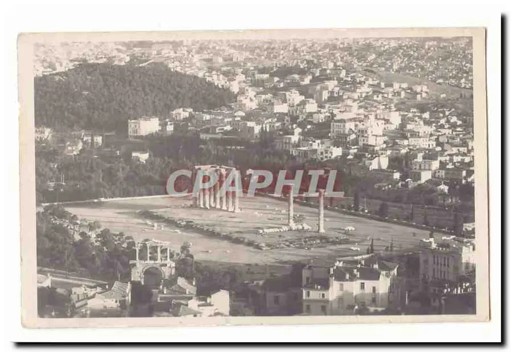Atenas — Vista aérea do Partenon e do sítio arqueológico — editor desconhecido - Frente