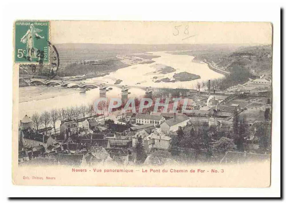 Nevers - Panoramablick — Die Eisenbahnbrücke - Nr. 3 — Coll. Thibier, Nevers - Vorderseite