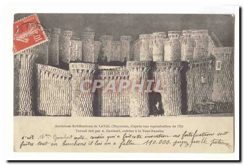 Alte Befestigungen von LAVAL (Mayenne) — Nachbildung einer Kupferstich von 1753 — Werk von A. Gamberti, Kaffeehausbesitzer in la Tour-Rennaise - Vorderseite