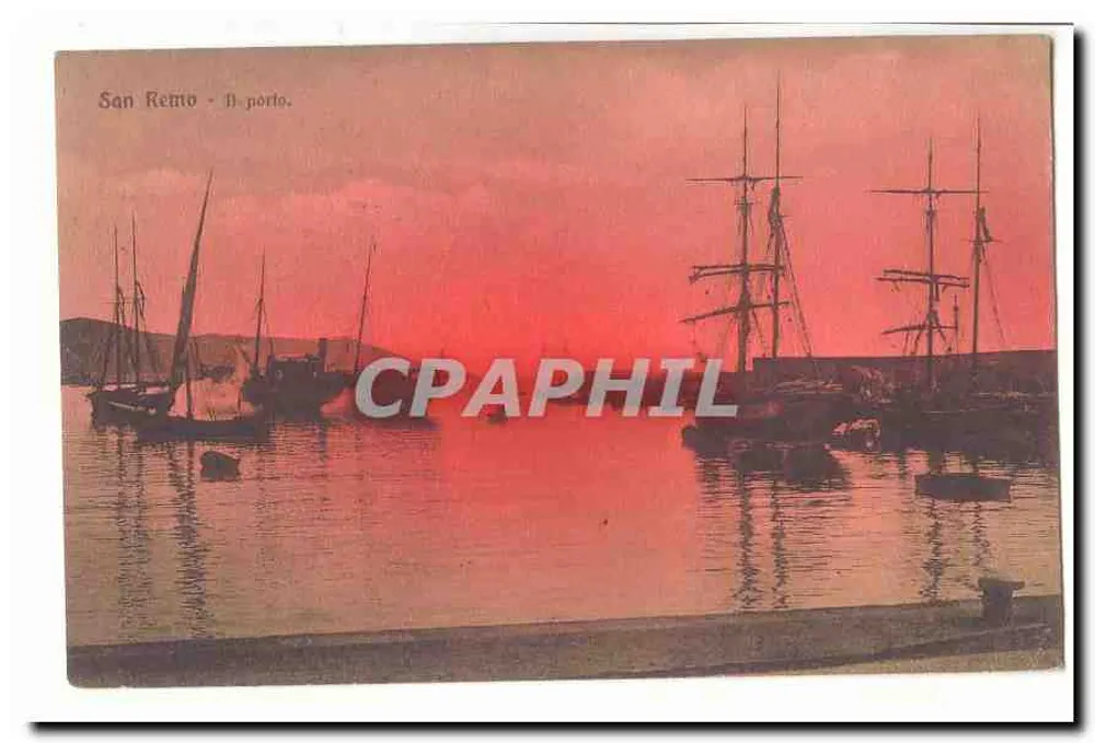 San Remo - Der Hafen. — Ansicht des Hafens bei Dämmerung. - Vorderseite