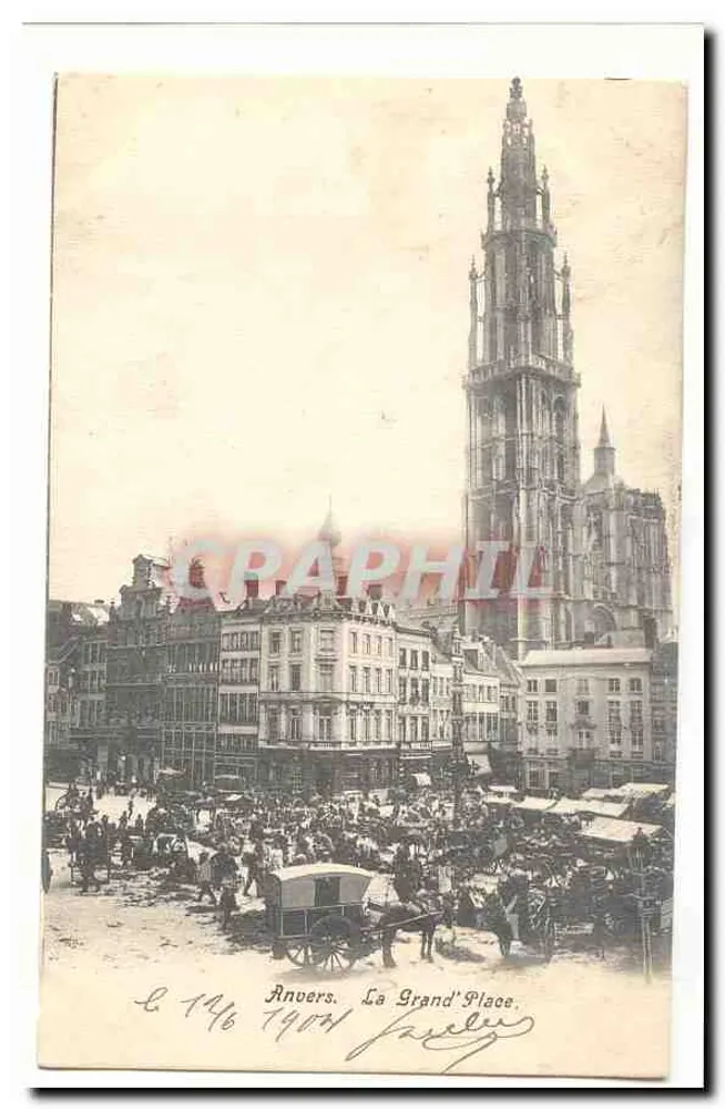 Antwerpen. Die Grand'Place — Ansicht der Kirchturms der Saint-Pierre-Kirche — Verlag L. 146, 1904 - Vorderseite