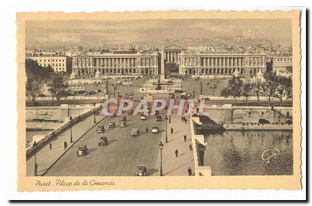 Paris - Praça da Concórdia — vista panorâmica com os Tuileries e o monumento da Concórdia — editor não identificado - Frente