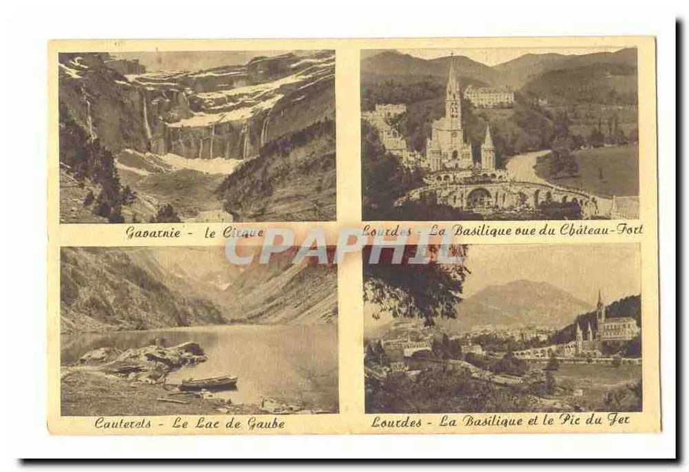 Gabarnie - O Circo / Lourdes - A Basílica e o Castelo-Forte / Cauterets - O Lago de Gaube / Lourdes - A Basílica e o Pico do Jet - Frente