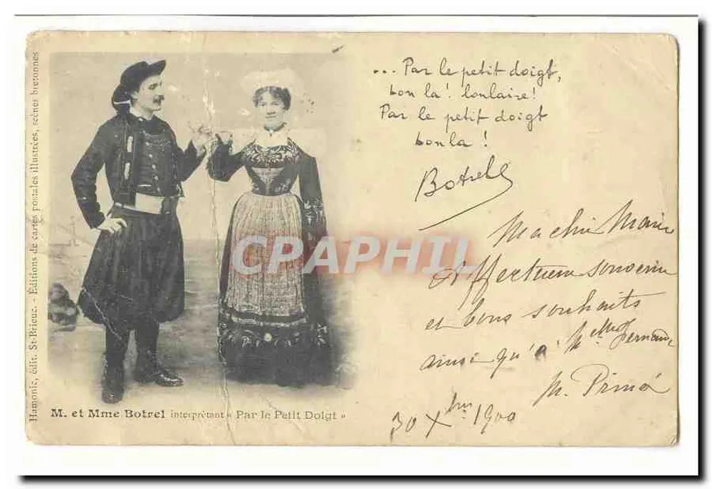 M. und Mme Botrel in der Aufführung von « Par le Petit Doigt » — Éditions de cartes postales illustrées, St-Brieuc - Vorderseite