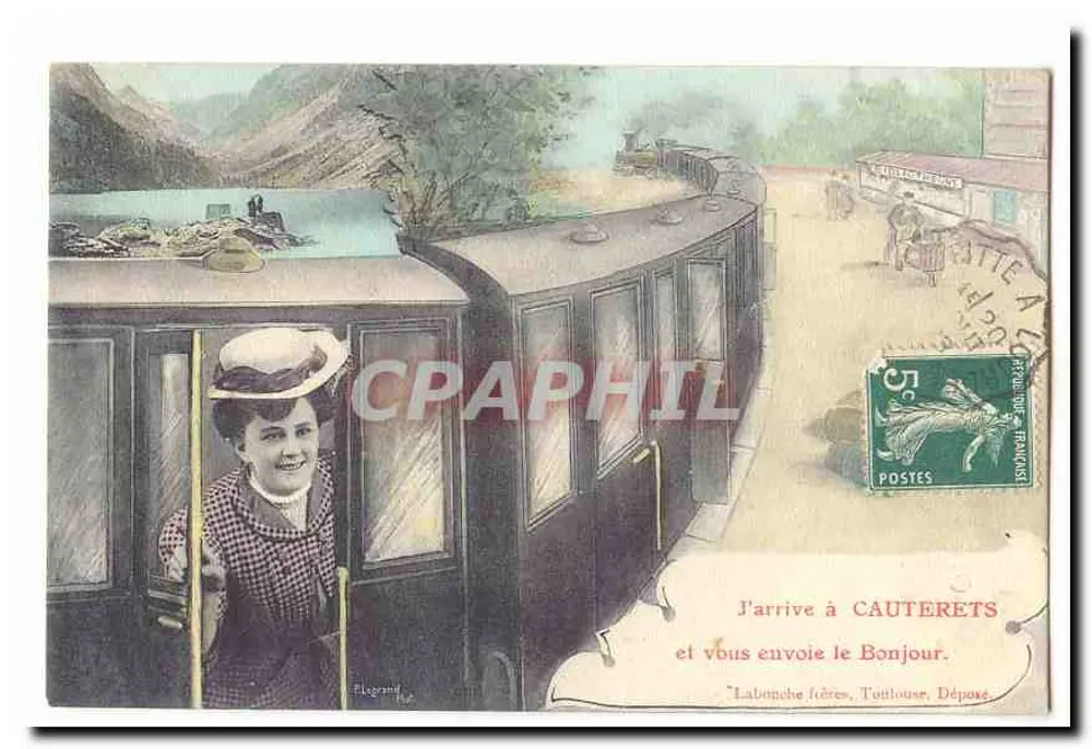Frauen in einem Zug — Cauterets — Labouche frères, Toulouse, Dépôt - Vorderseite
