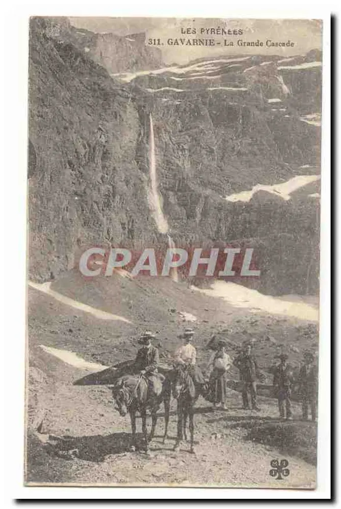 Gavarnie - Wielka Kaskada — Pireneje — wydawca C. D. 1910, nr 311 - Awers