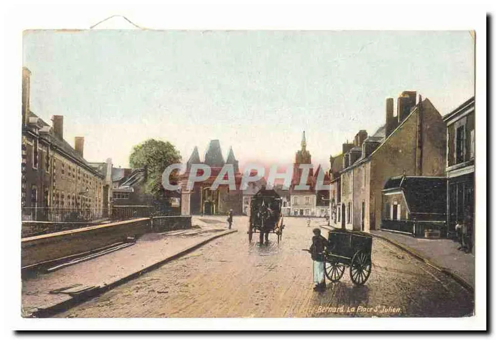 Bernard, A Praça Saint-Julien — vista de rua com carrinho e carruagem — editor Bernard, número de série não visível - Frente