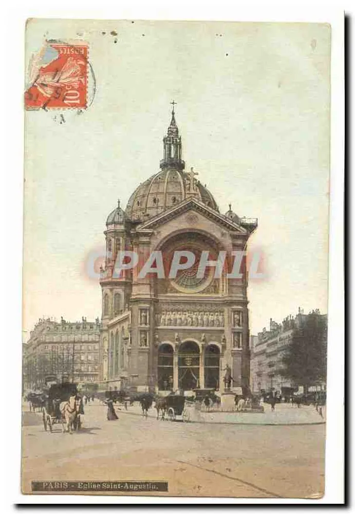 Paris - Igreja de São Agostinho — vista da fachada com cúpula e praça animada - Frente
