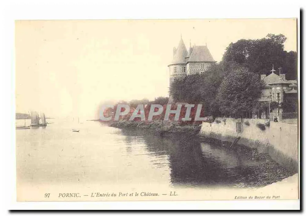 Pornic — Die Einfahrt zum Hafen und das Schloss — Edition des Hafenmarkts - Vorderseite