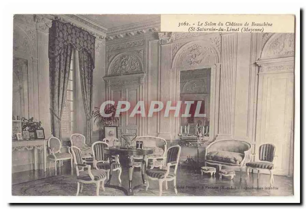 Der Salon des Schlosses Beauchêne — Saint-Saturnin-du-Limet (Mayenne) — französischer Cliché, Nr. 3062 - Vorderseite