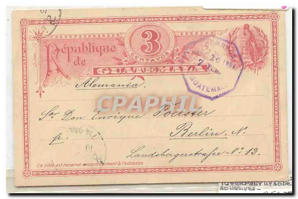 Republik Guatemala — 3-Centavo-Postkarte — Verlag Union Postale Universelle - Vorderseite