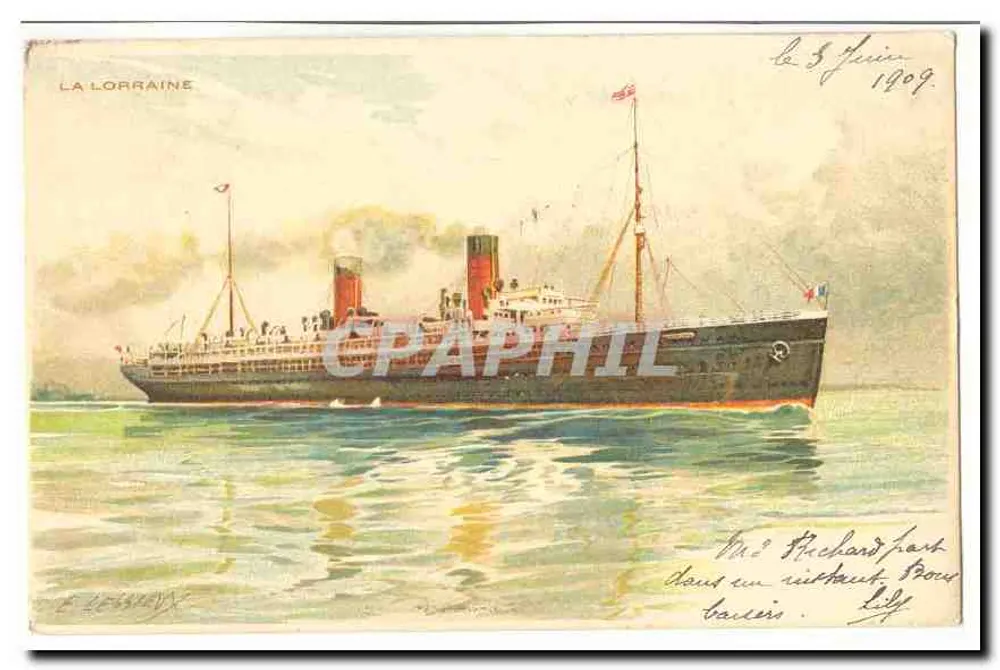 A Lorraine — vapor da Compagnie Générale Transatlantique — edição ilustrada - Frente