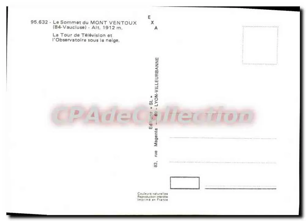 Cima del Mont Ventoux — Torre de Televisión y Observatorio bajo la nieve — Éditions Magenta - Reverso