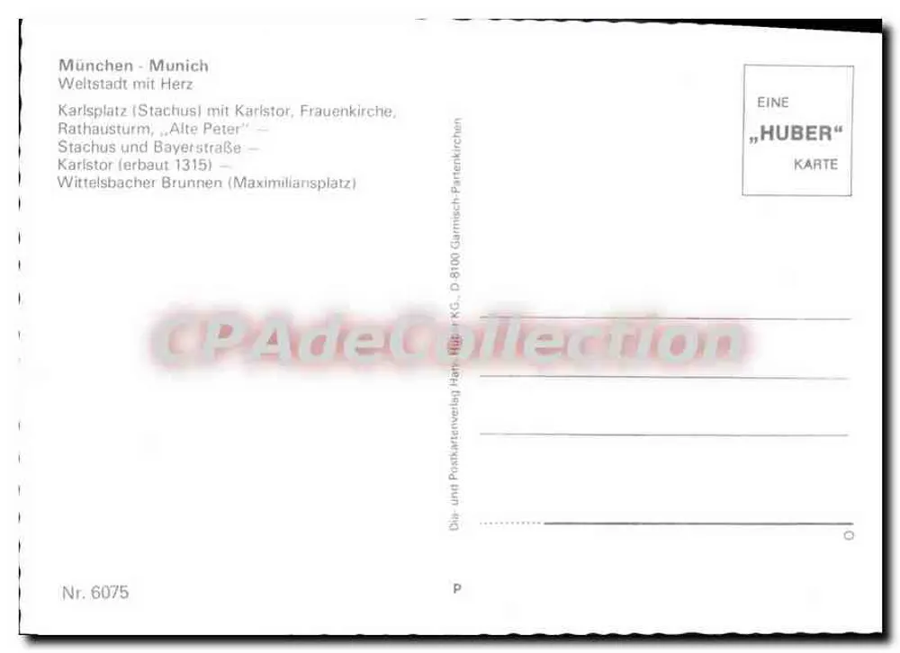 Munique - Stachus — vista panorâmica — HUBER Carta Nr. 6075 - Verso