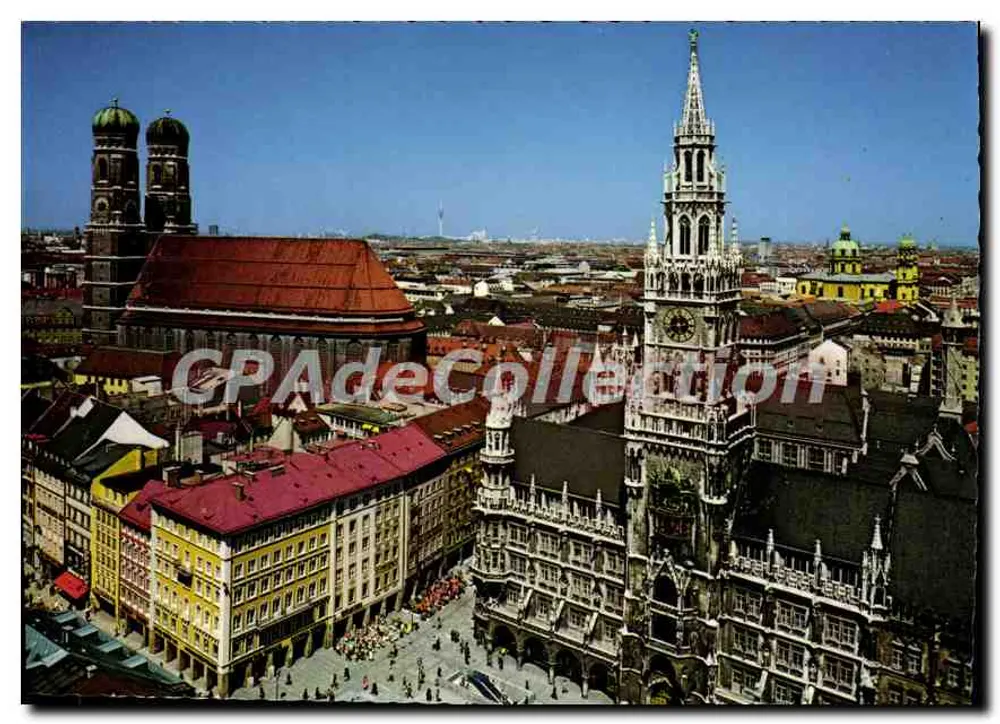 Munique — Vista aérea da Catedral e do Neues Rathaus — editor Huber, n° 8825 - Frente