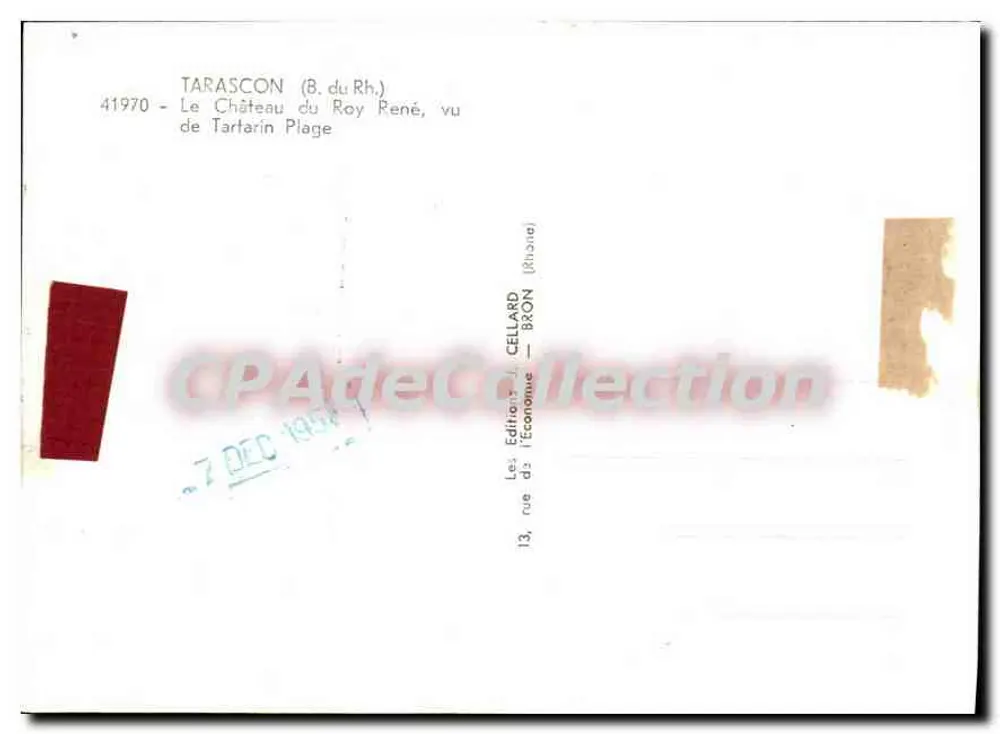 Tarascon (B. du Rhône) — O Castelo do Rei René, visto da Tartarin Plage — Les Éditions J. Cellard - Verso