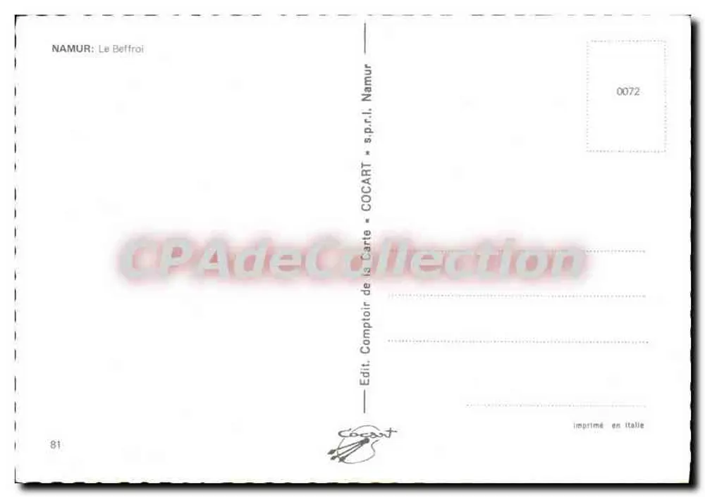 Namur: O Sino — editor COCART, n° de série 0072 - Verso
