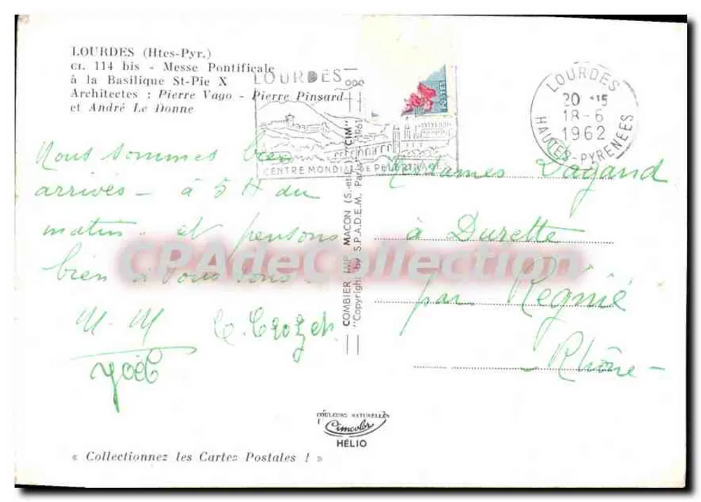 Lourdes - Thánh lễ do Giáo hoàng cử hành tại nhà thờ Basilique - Kiến trúc sư Pierre Vago và André Le Donne - Mặt sau