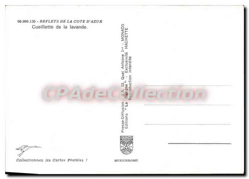Colheita de lavanda — campos floridos com três colhedores — editor IRIS, n° 1R13 - Verso