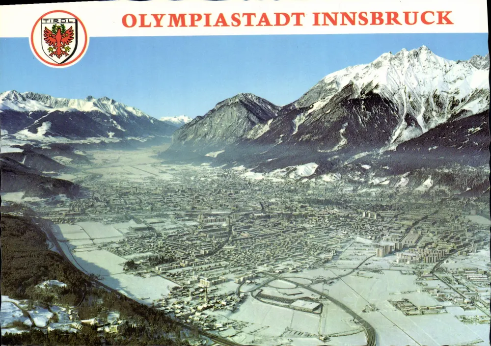 Olympiastadt Innsbruck — winterliche Luftaufnahme — Landesverwaltung Tirol - Vorderseite