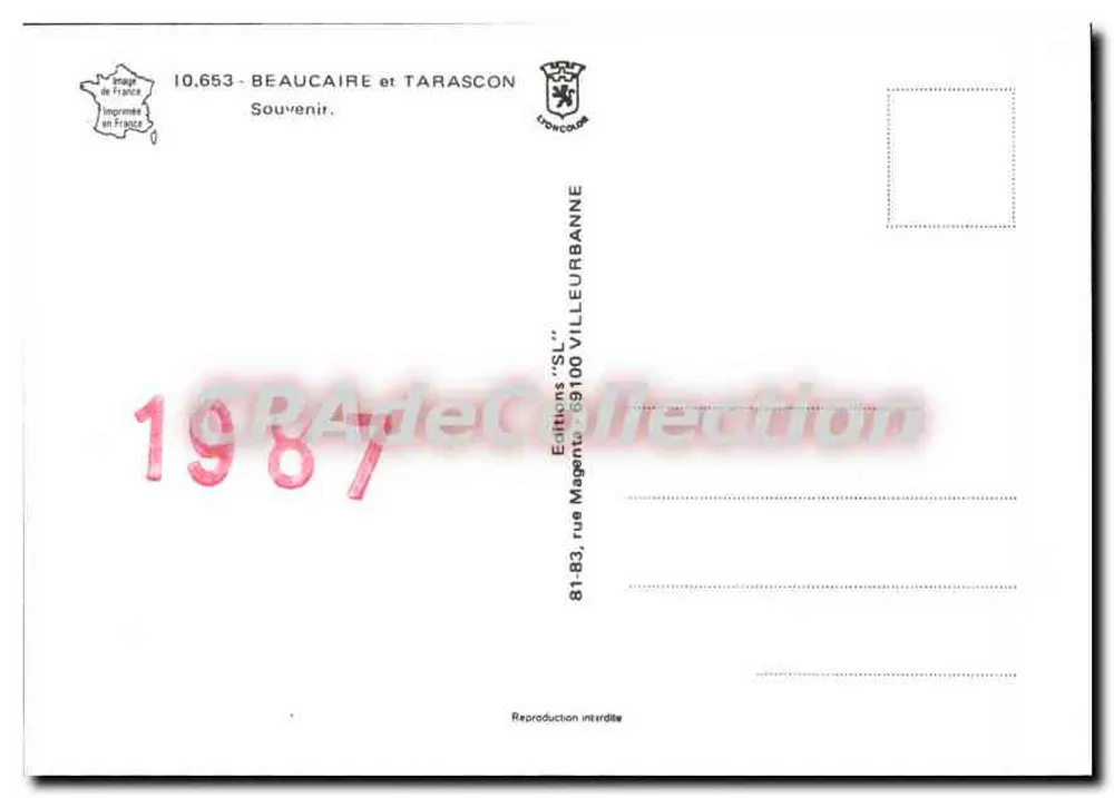 Beaucaire e Tarascon — Lembrete — Edições 'SL' 81-83, rue Magenta, 83100 Villeurbanne - Verso