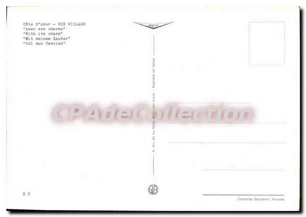 Vila de Eze — Costa Azul — editor Grafiche Blondetti Verona, n° 2 - Verso