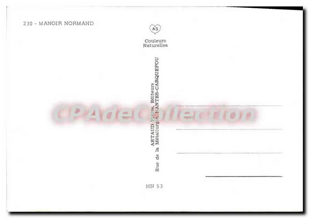 Château Normando — 230 — editor Artaud, Nantes - Verso