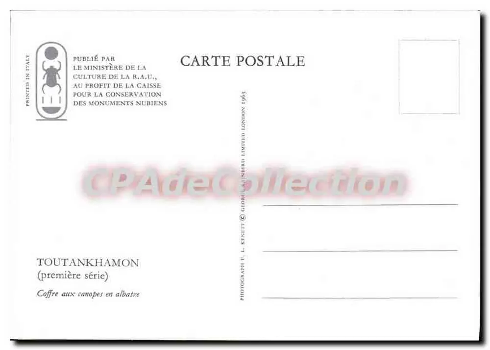 Cofre das canopas de Tutancâmon — primeira série — publicado pelo Ministério da R.A.U. e fotografado por U. L. Kenett & Co. Ltd. - Verso