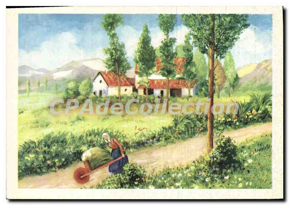 Mulher com carruagem — paisagem rural italiana — editor desconhecido, série 1910-3 - Frente