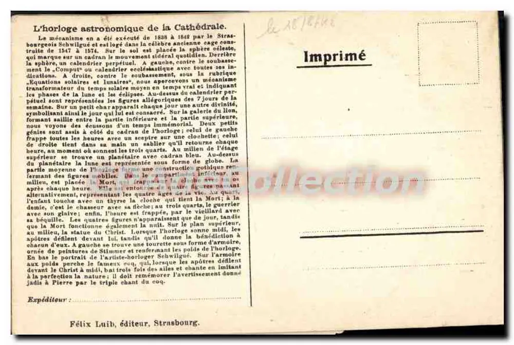 Astronomische Uhr der Kathedrale — Straßburg — Verlag Félix Luih, Nr. 147 - Rückseite