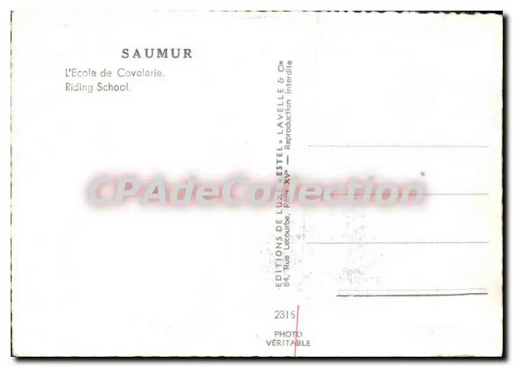 Saumur — A Escola de Cavalaria — Editor Estel - Verso