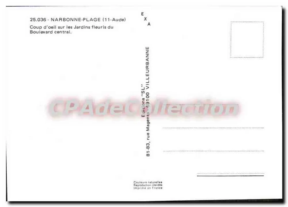 NARBONNE-PLAGE (11-Aude) — Blick auf die blühenden Gärten des zentralen Boulevards — Editions 'SL' - Rückseite