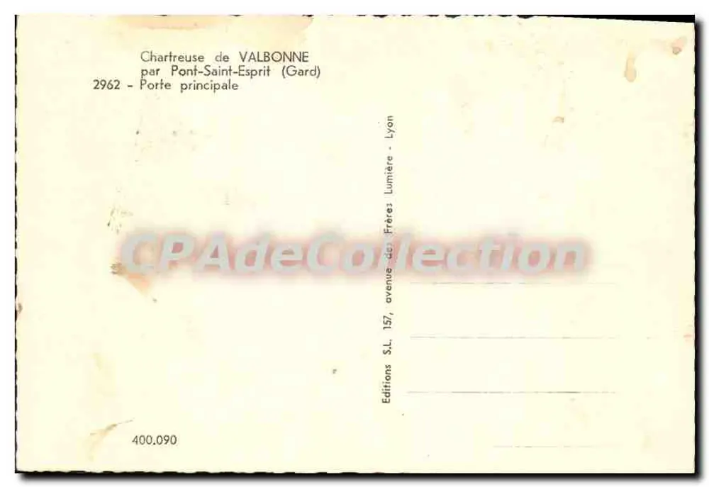 Chartreuse de Valbonne — Haupteingang — Éditions Lumières Frères, Lyon - Rückseite