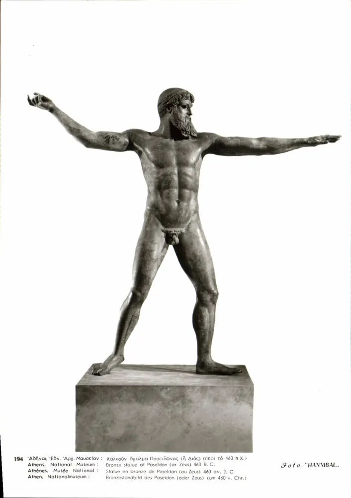 Atenas, Museu Nacional — Estátua em bronze de Poséidon (ou Zeus) cerca de 460 a.C. — Foto HANNIBAL - Frente