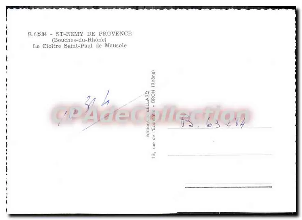 Le Cloître Saint-Paul de Mausole — Éditeur : Editions J. CELLARD, Bron (Rhône) - Verso