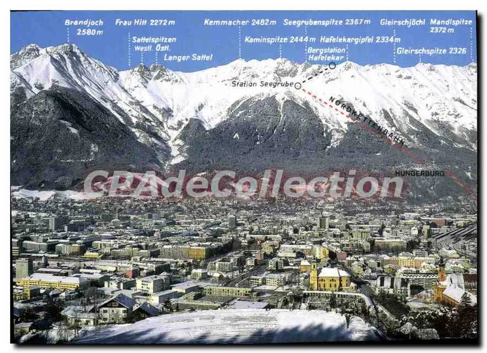 Vue d'Innsbruck — panorama des montagnes de la Nordkette — éditeur TRÖDLER KUNSTVERLAG CHIZZAU - Vorderseite