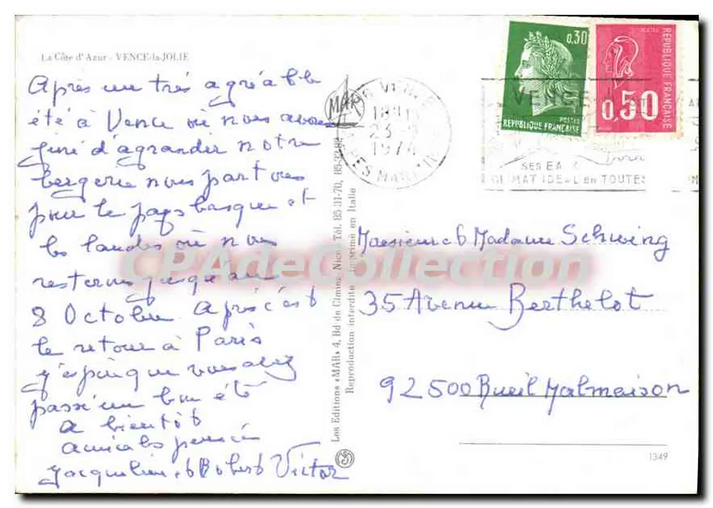 Vista panorâmica da Costa Azul — Vence-la-Jolie — editor Léon Editonna, n°1349 - Verso