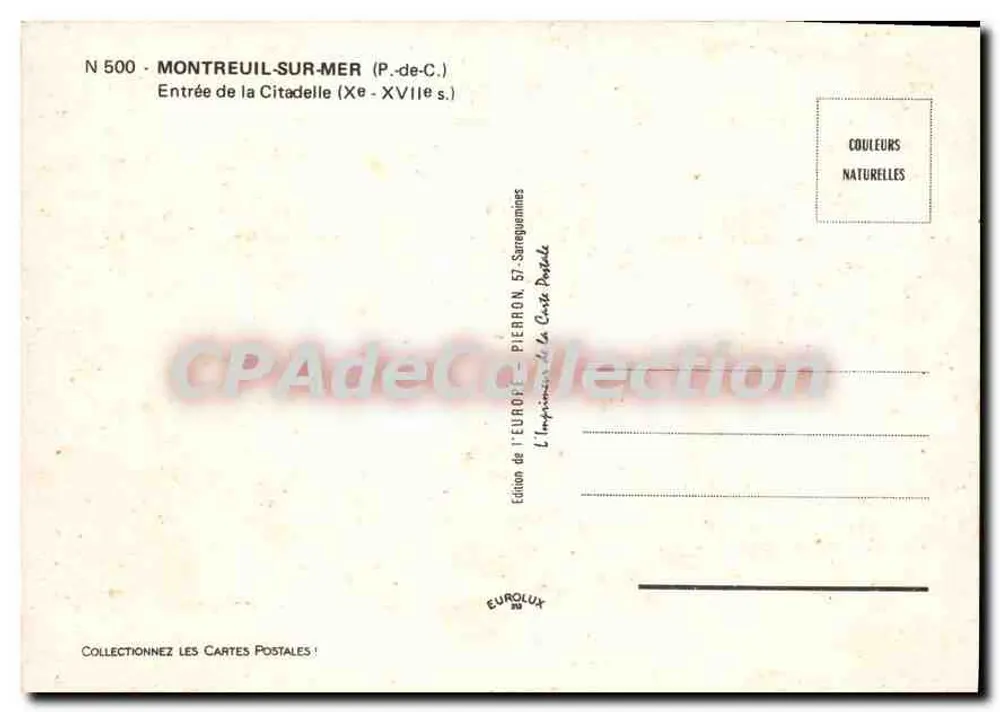 Montreuil-sur-Mer — Eingang zur Zitadelle (16. Jahrhundert) — Ausgabe von 'EUROPE - PIERRON' - Rückseite
