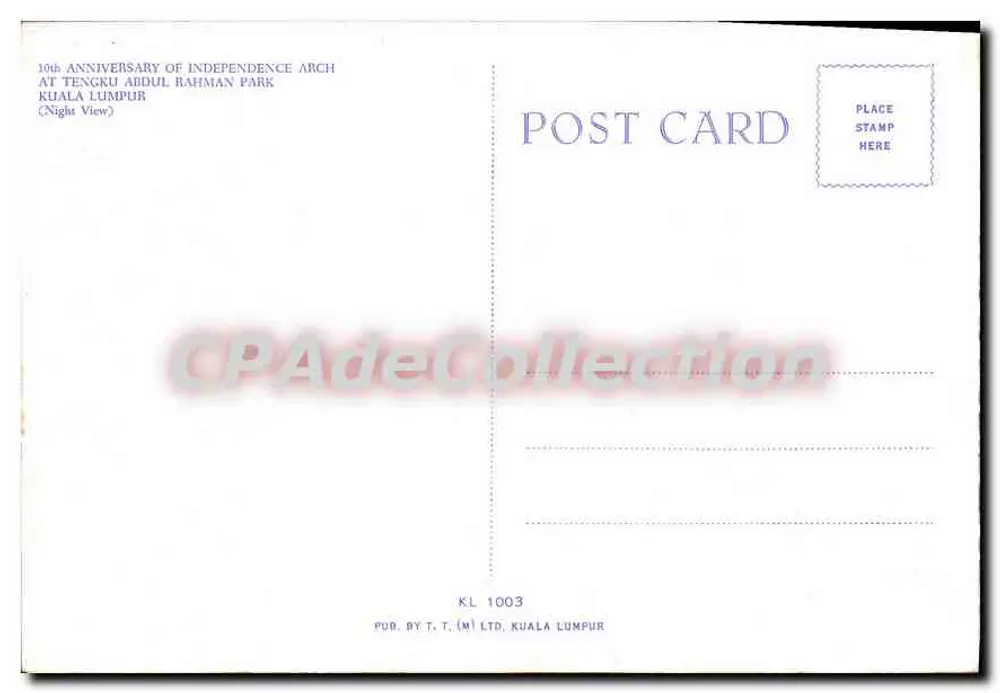 Unabhängigkeitstor im Tengku Abdul Rahman Park — Nachtsicht — Verlag T.T. (M) Ltd, Nr. KL 1003 - Rückseite