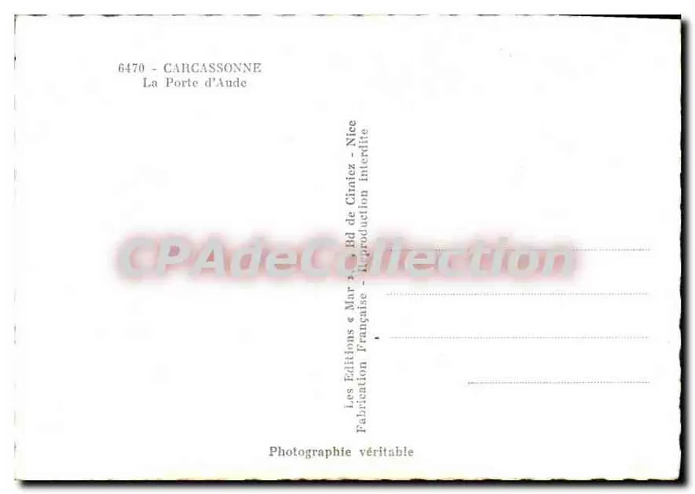 Carcassonne — A Porta da Aude — Les Éditions de Ciniciez, Nice - Verso