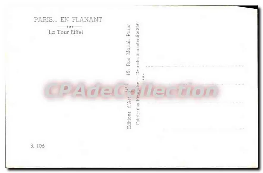 Paris — Eiffelturm — Éditions d'Art Jeël, n° 8.106 - Rückseite