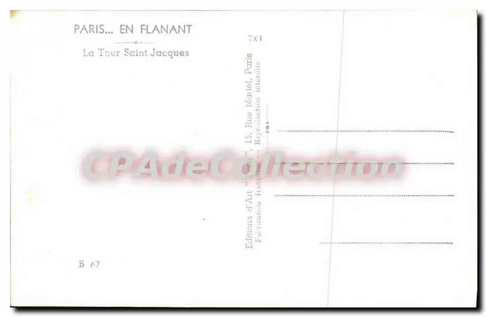 La Tour Saint-Jacques — Paris — Éditions d'Art 'En Flanant' - Verso