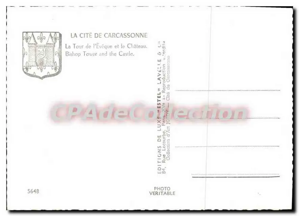 Carcassonne — Ansicht der Bischofsturms und des Schlosses — Éditions de Luxe L'Estel - Rückseite