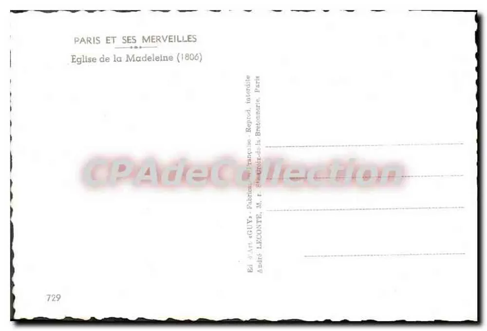 Église de la Madeleine — Paris — Éd. GUY, n° 729 - Verso