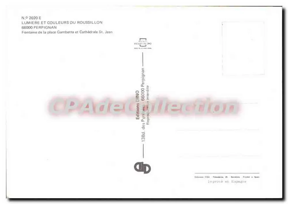 Perpignan — Fonte da praça Gambetta e Catedral São João — Edições FISA - Verso