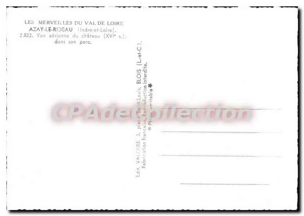 Azay-le-Rideau — Vista aérea del castillo (siglo XVI) — Edición Valoire - Reverso