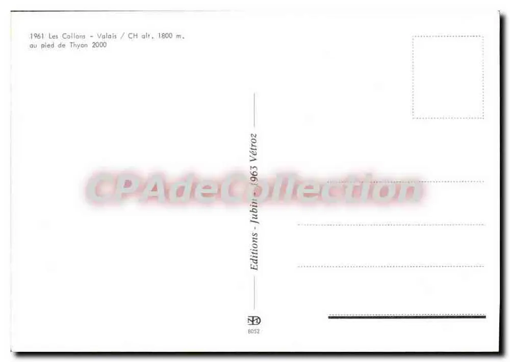 Les Collons - Valais — ao pé do Thyon 2000 — Éditions Jubin-Vétroz, n°8052 - Verso